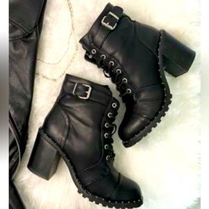 Diba women's black motto biker combat boots staple for fall  winter size 10